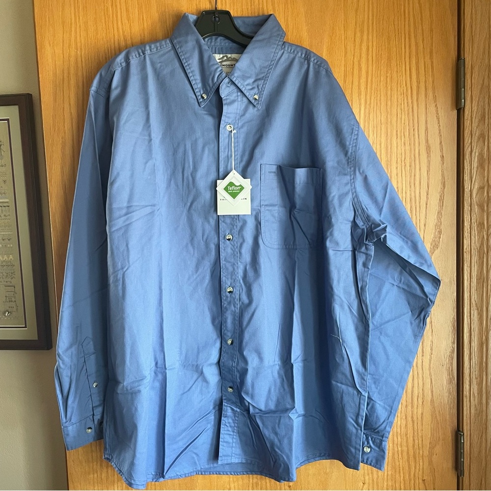 NWT Tri-Mountain Dress Shirt Men's 2XL XXL Blue Button Up Long Sleeve Teflon